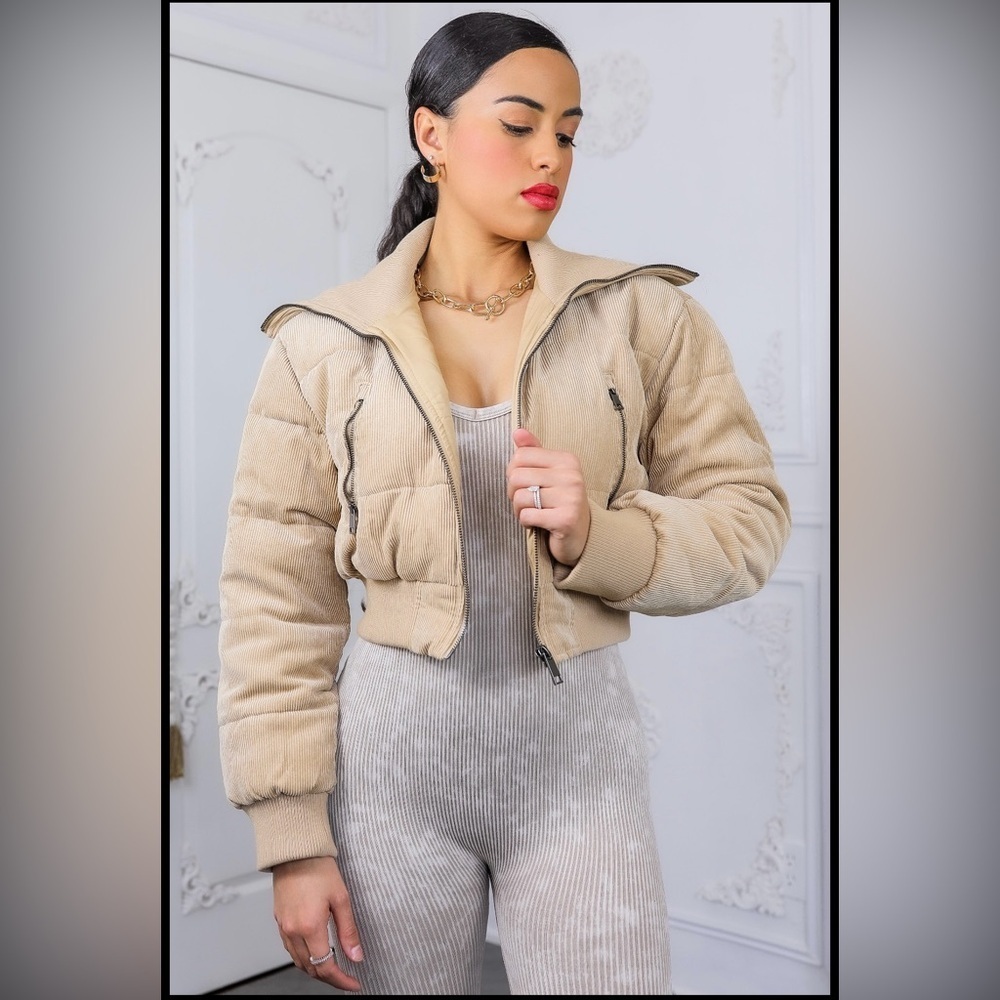 5. Keep Up With Me Corduroy Full Zipper Puffer Jacket - Picture 4 of 7